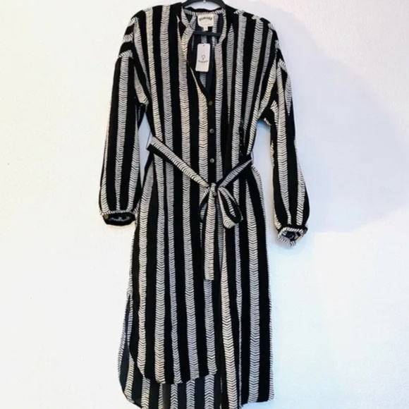 DUBGEE By Whoopi Button Black White Long Sleeve Hi-Low Belted Tunic Dress SZ-2X - Picture 5 of 7